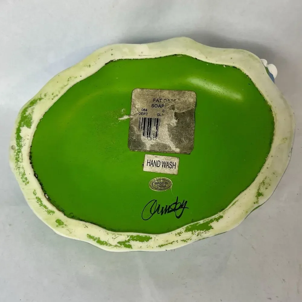 Vtg Anne Ormsby Fat Cats Blue Kitty Soap Trinket Dish Whimsical Cat Lover Decor